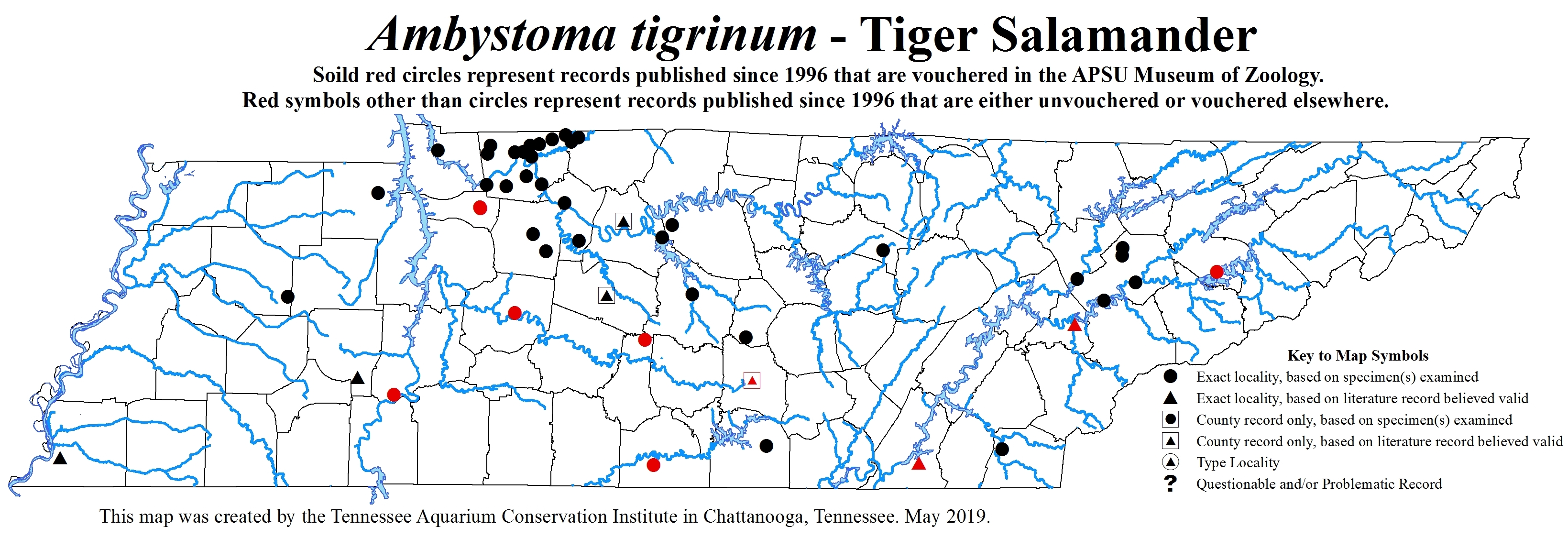 New Distribution Map - Ambystoma tigrinum (Green) - Eastern Tiger Salamander