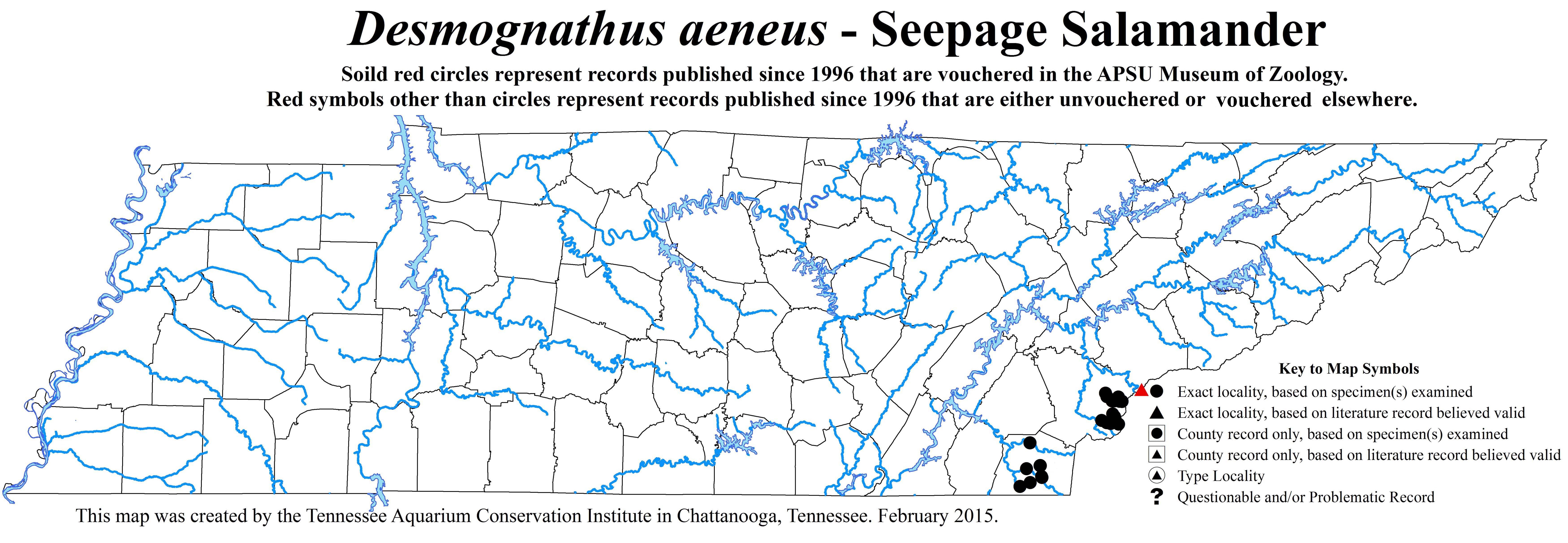New Distribution Map - Desmognathus aeneus Bishop and Brown - Seepage 
Salamander