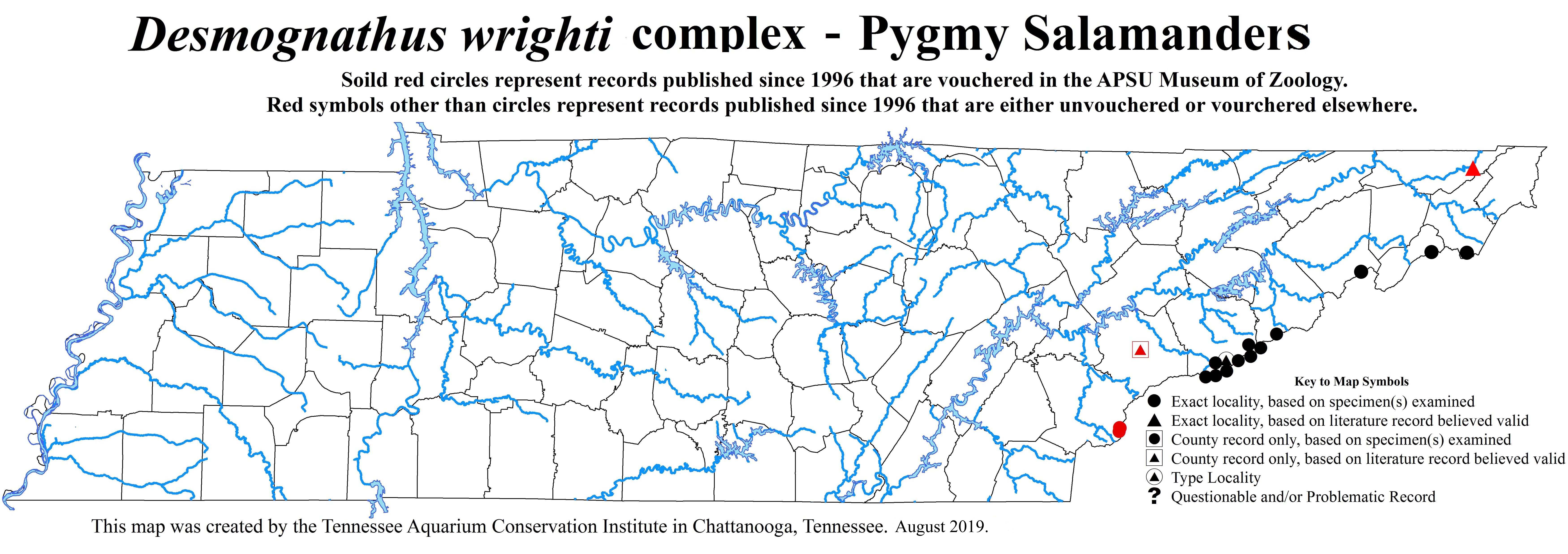 New Distribution Map - Desmognathus wrighti King - Pygmy Salamander