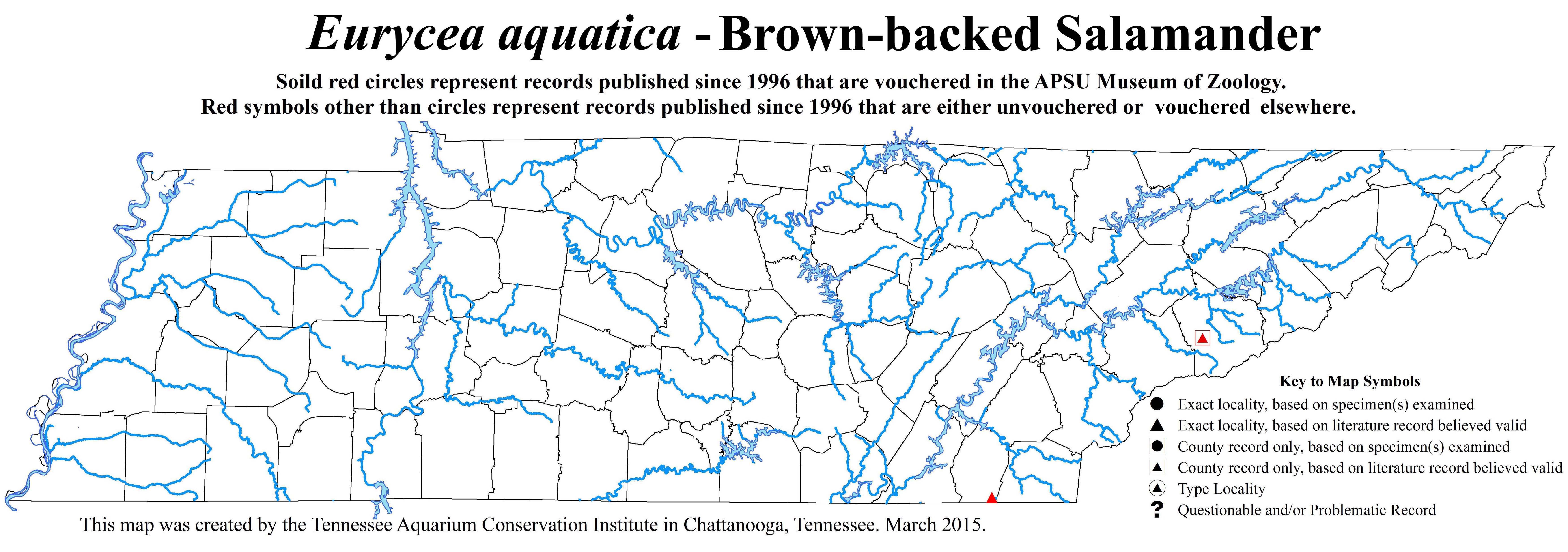 New Distribution Map - Eurycea aquatica Rose and Bush - Brown-backed Salamander