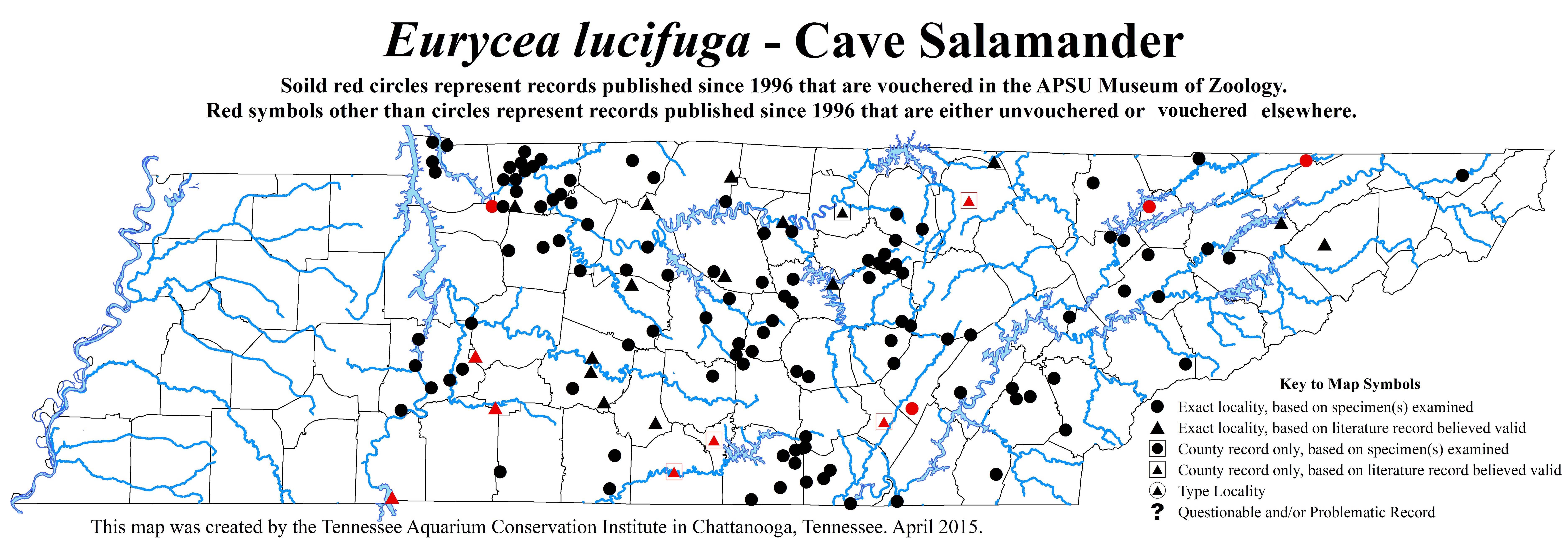 New Distribution Map - Eurycea lucifuga Rafinesque - Cave Salamander