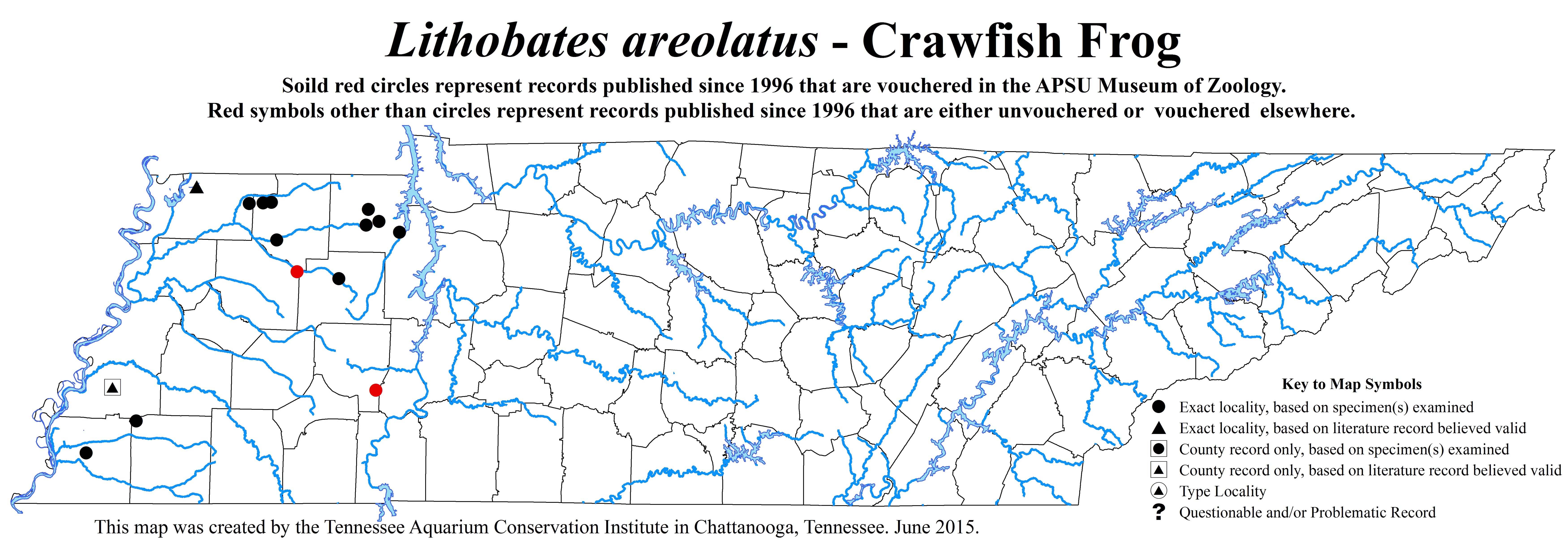 New Distribution Map - Lithobates areolatus (Baird and Girard) - Crawfish Frog