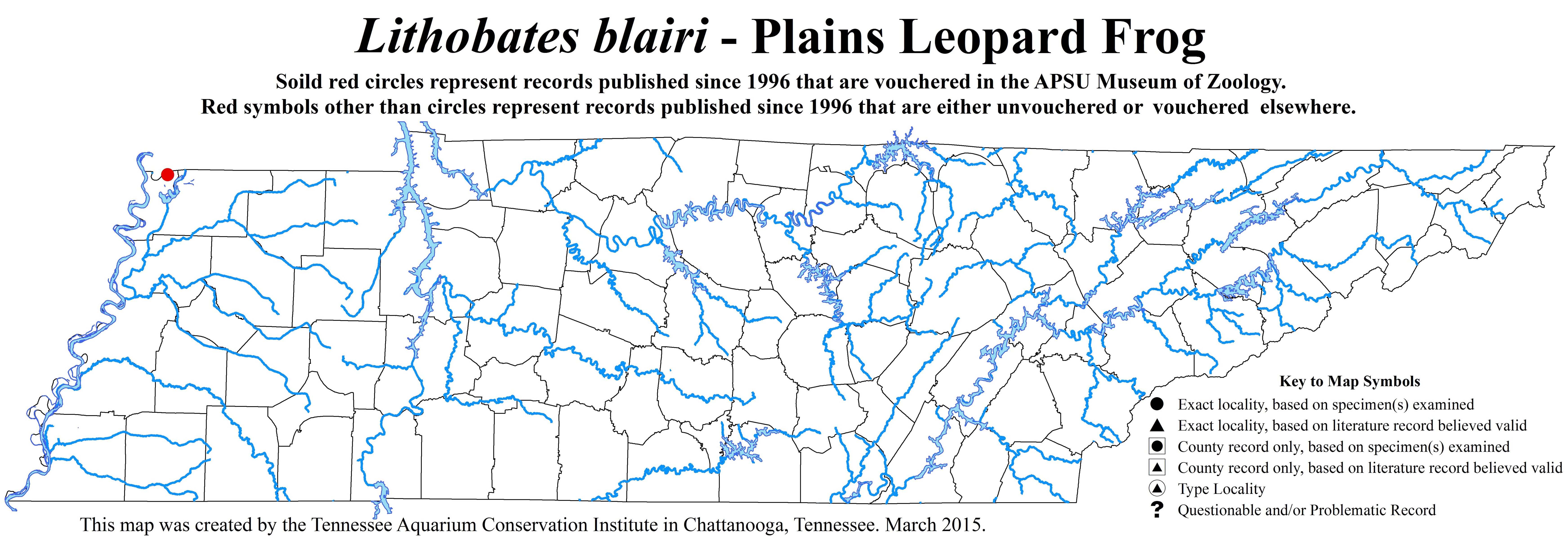 New Distribution Map - Lithobates blari (Mecham, Littlejohn, Oldham, Brown, and Brown) - Plains Leopard Frog