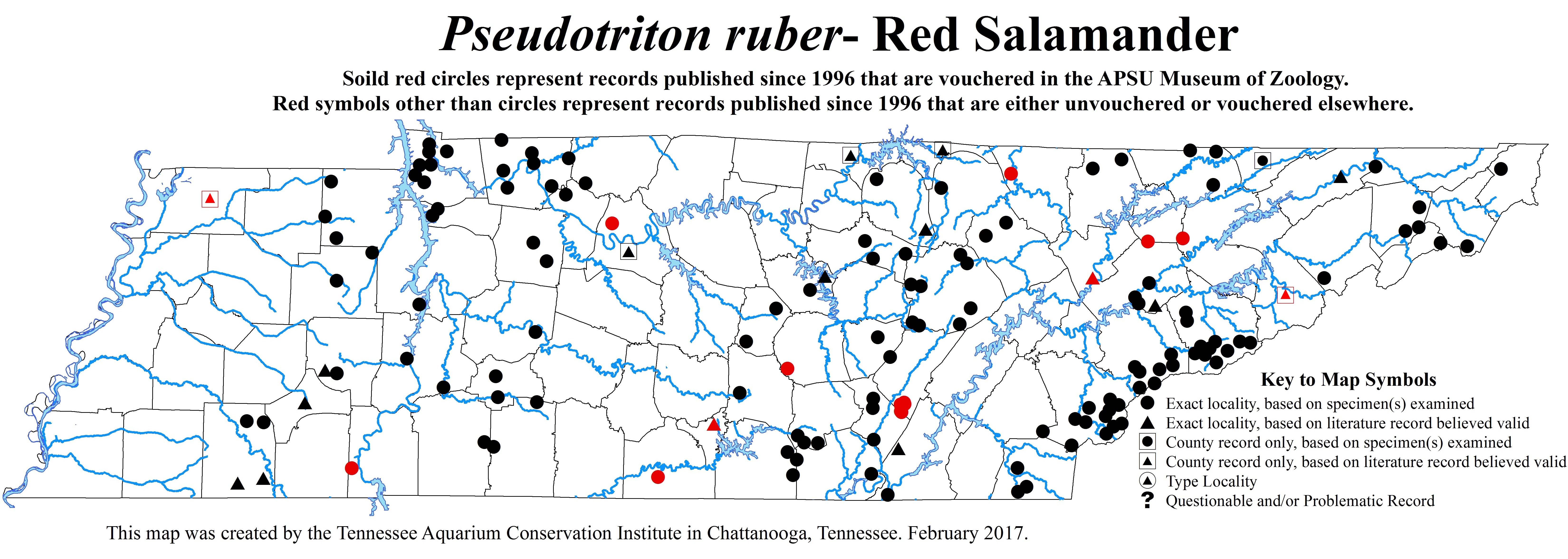 New Distribution Map - Pseudotriton ruber (Sonnini de Manoncourt and Latreille) - Red Salamander